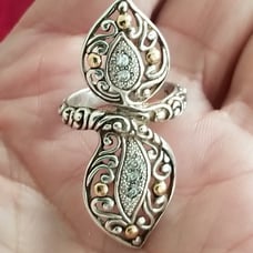 18K Gold & Sterling Silver Ornate Statement Ring