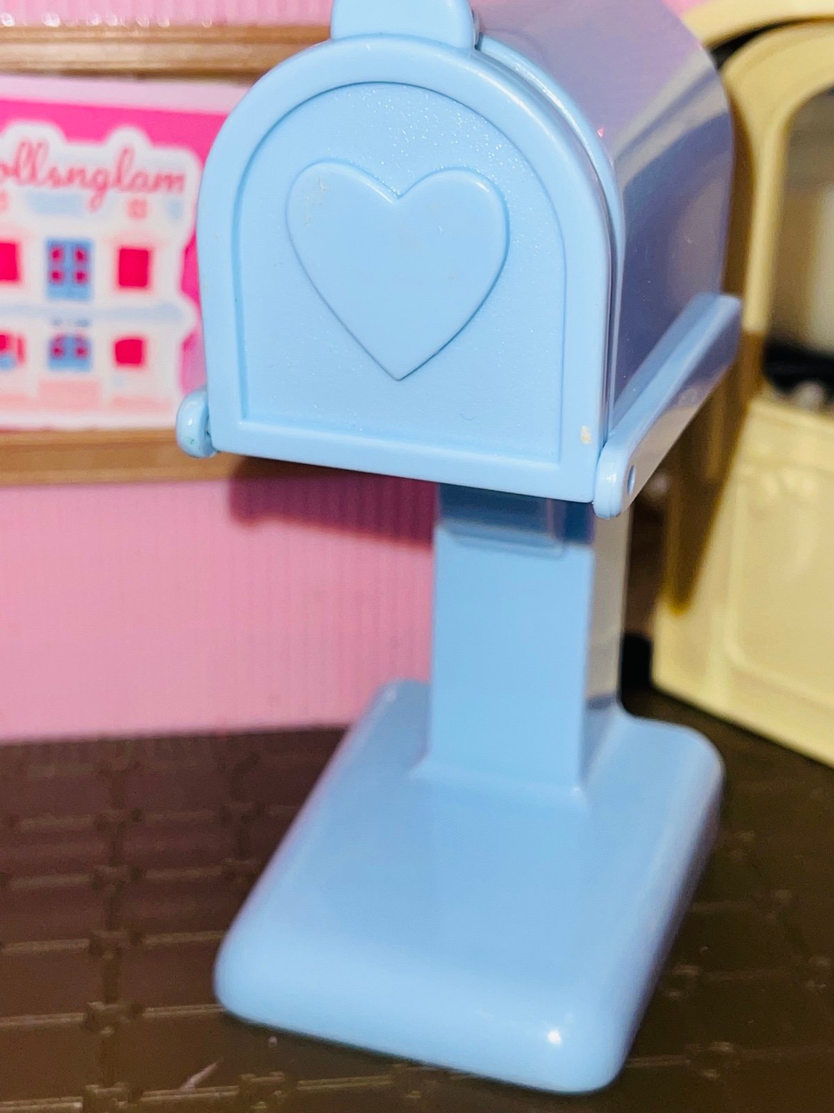 Vintage Playskool Dollhouse BLUE MAILBOX Postal Box Mail Loving Family