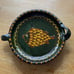 Studio Art Pottery Signed Redware Hand Painted Fish Motif Serving Handled Bowl