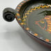 Studio Art Pottery Signed Redware Hand Painted Fish Motif Serving Handled Bowl