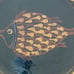 Studio Art Pottery Signed Redware Hand Painted Fish Motif Serving Handled Bowl
