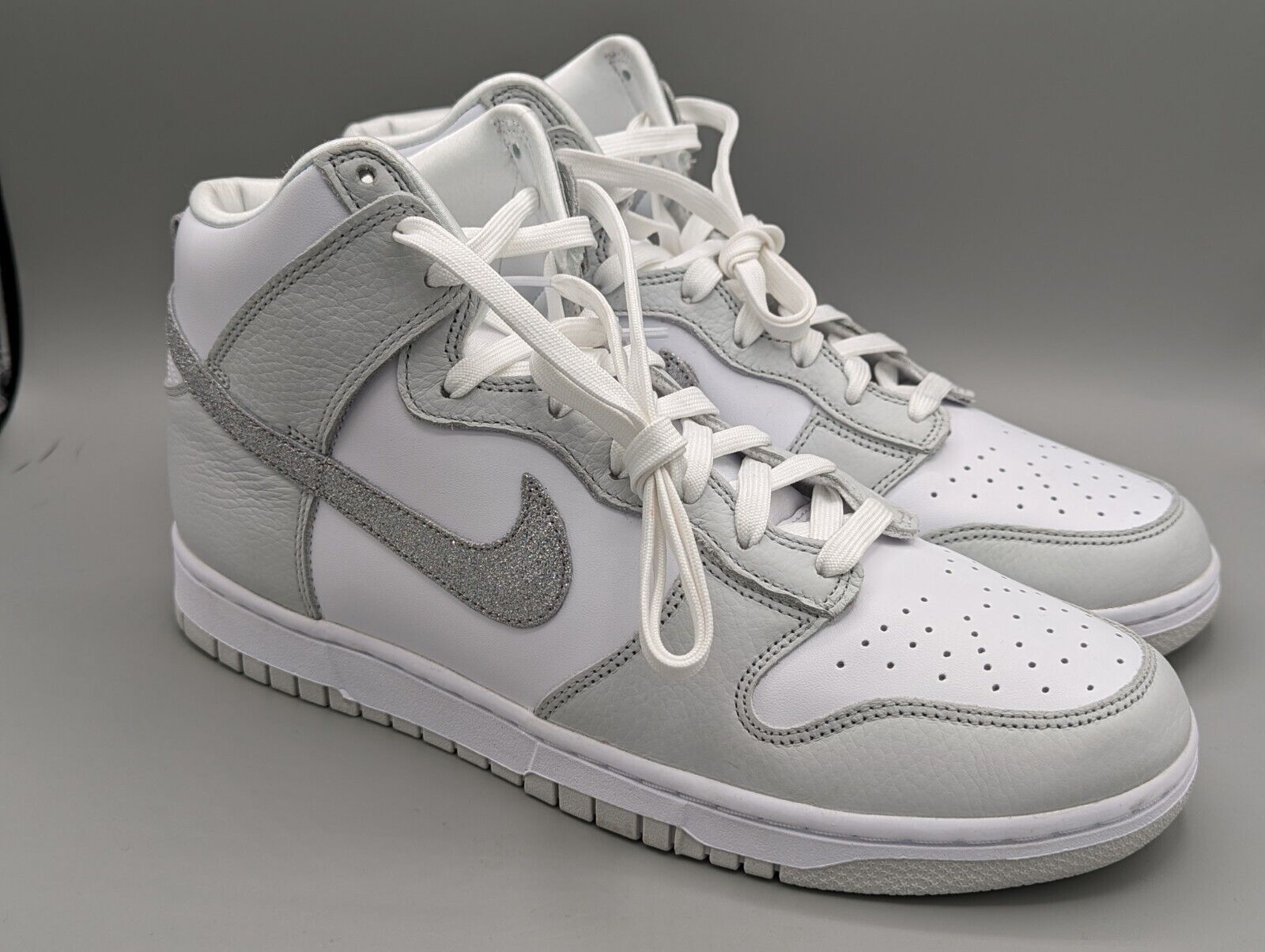 Nike Dunk High Silver Glitter Swoosh Dust FJ4578-100 Wm sz 11.5 M10 Rare Sparkle