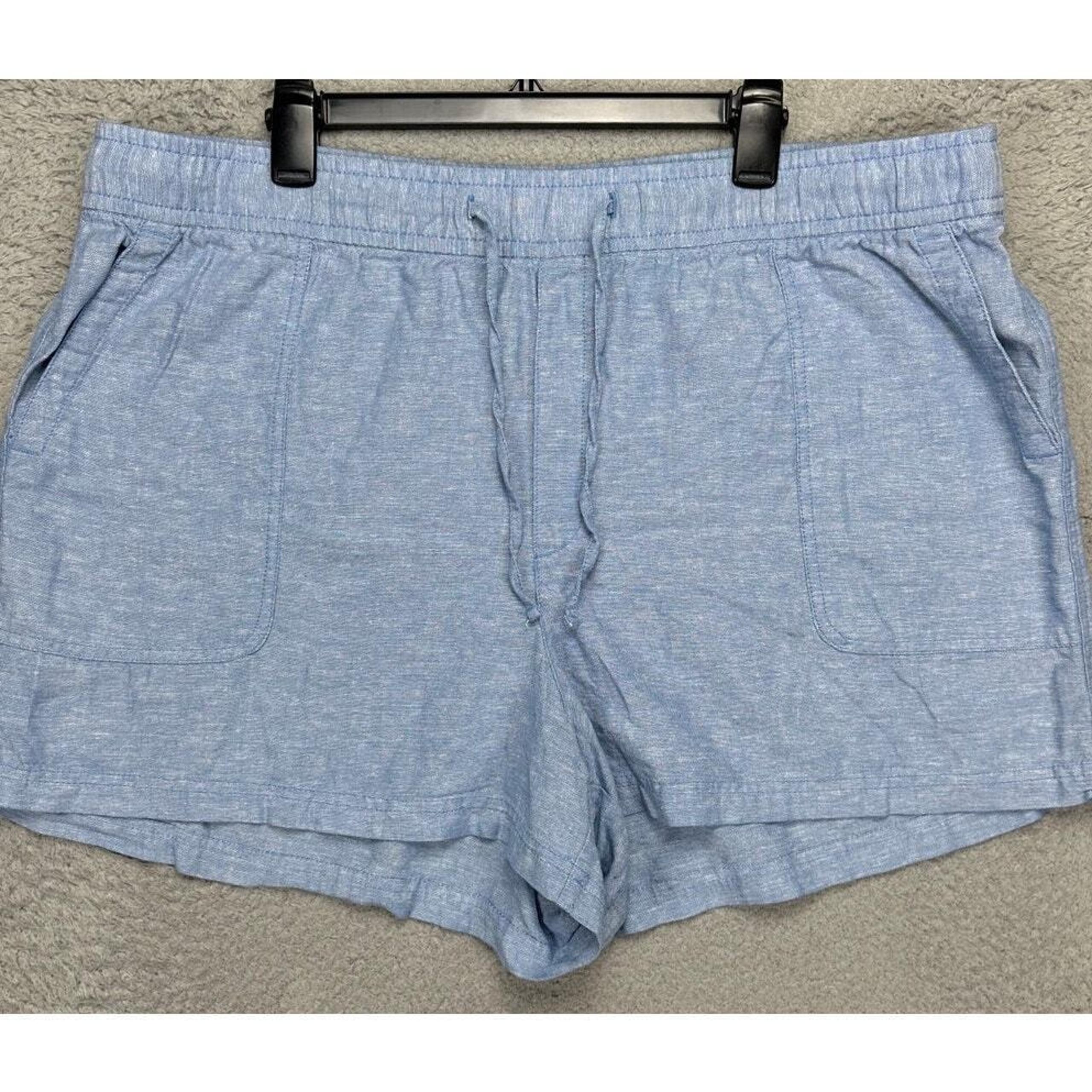 GAP Shorts Womens 2XL Blue Linen Blend Athletic Short Elastic Waist Drawstring