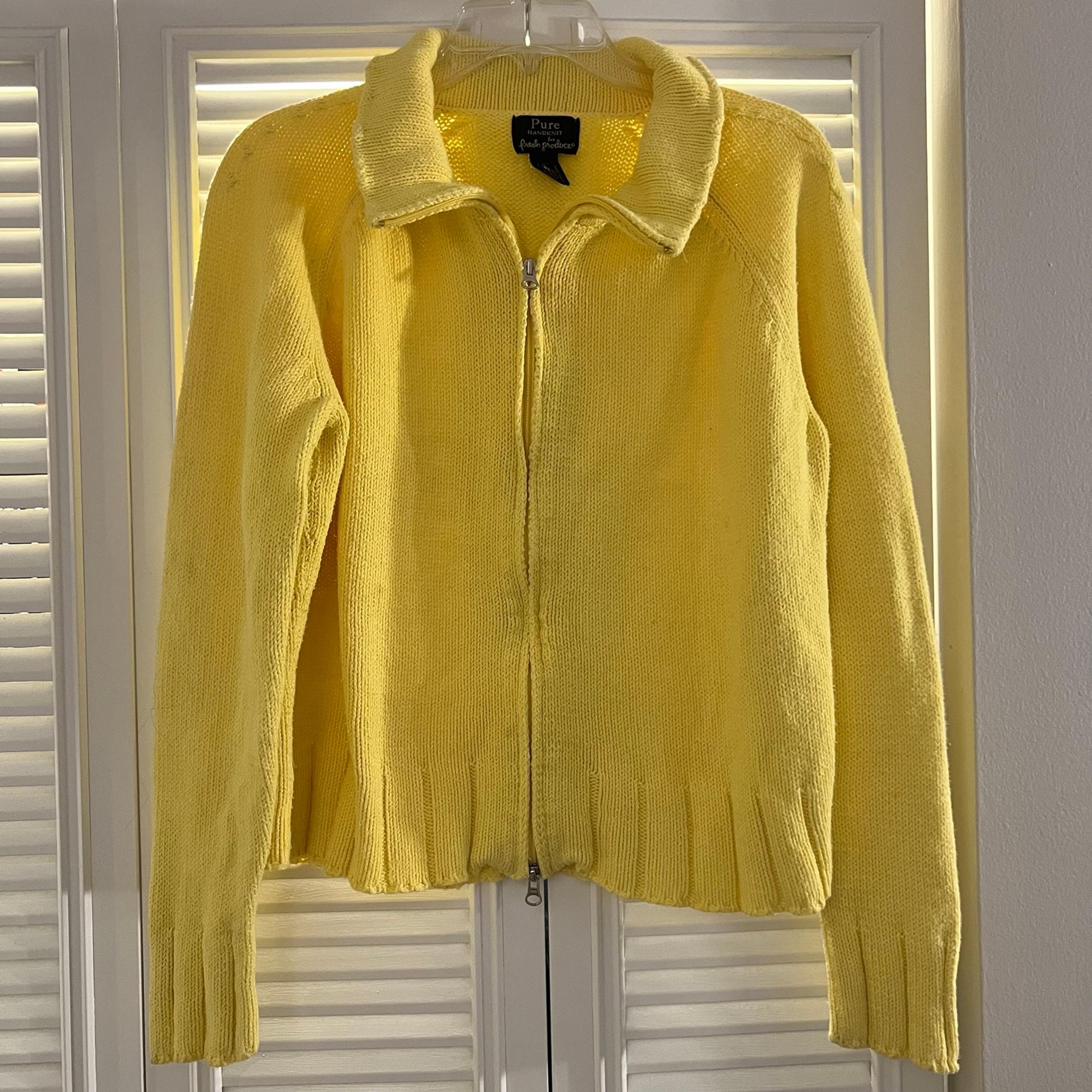 Pure Handknit For Fresh Produce Sweater Cardigan L/XL Yellow Bright Zipper Boho