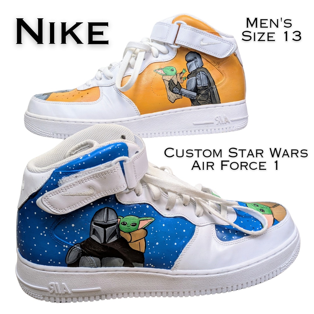 Nike Air Force 1 Men's Custom Painted  Star Wars Mandalorian High Top Size 13