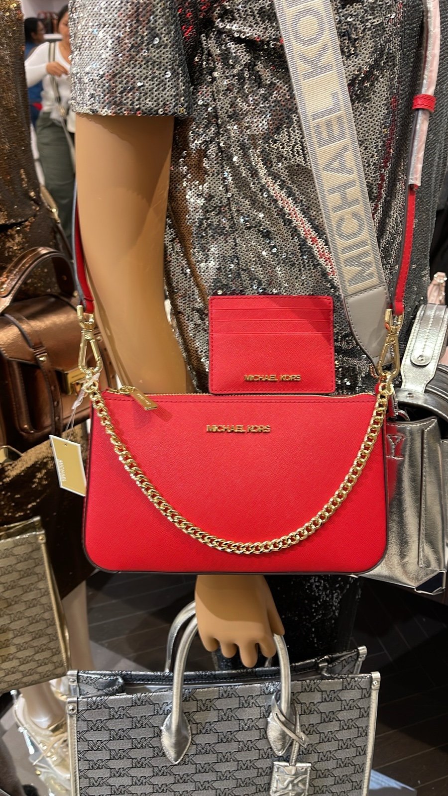 MICHAEL KORS GIFTABLE SHOULDER BAG & CARD HOLDER BOXED SET BRIGHT RED COLOR NWT