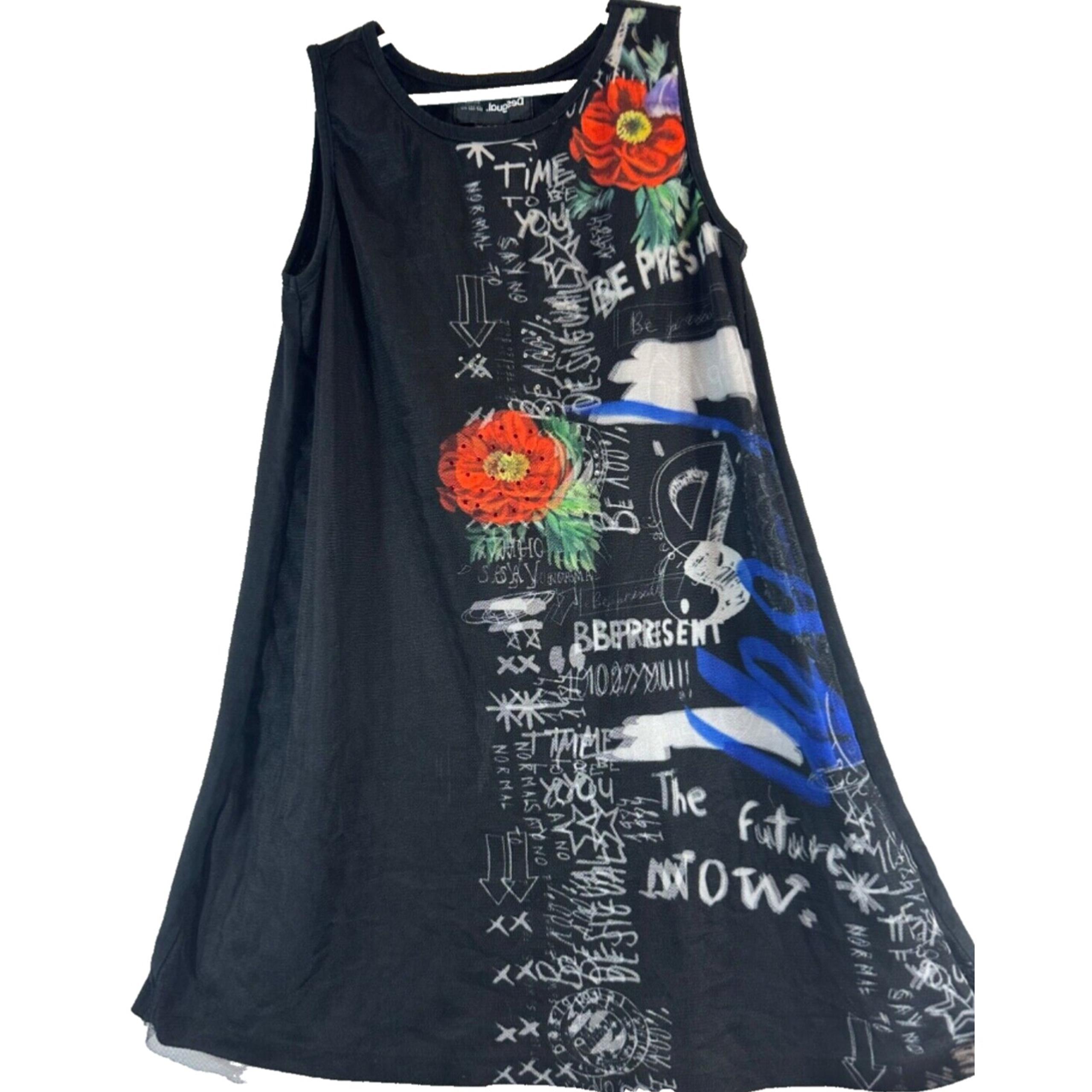 “Desigual” Girls Dress Size 7/8 Sleeveless Black Tulle layered Pullover A44