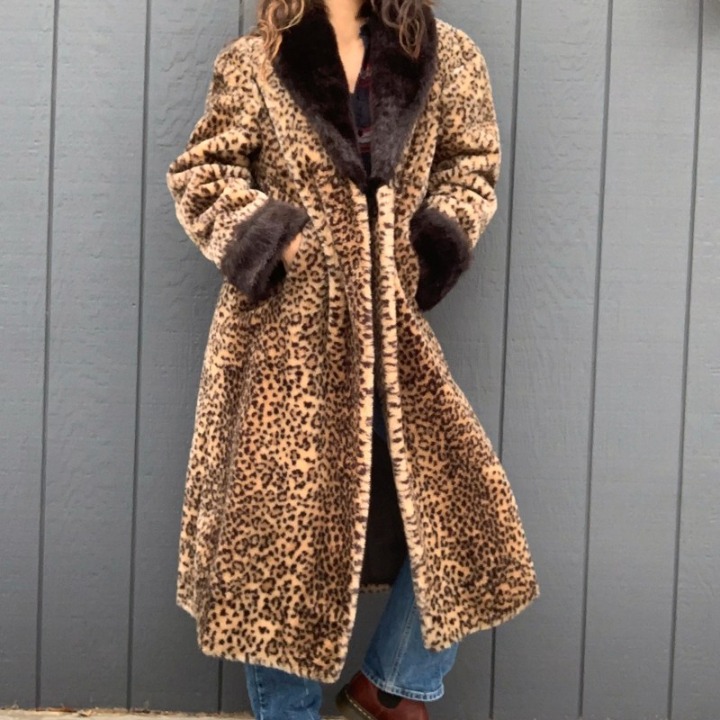 Vintage Boulevard East faux leopard fur coat Sz L