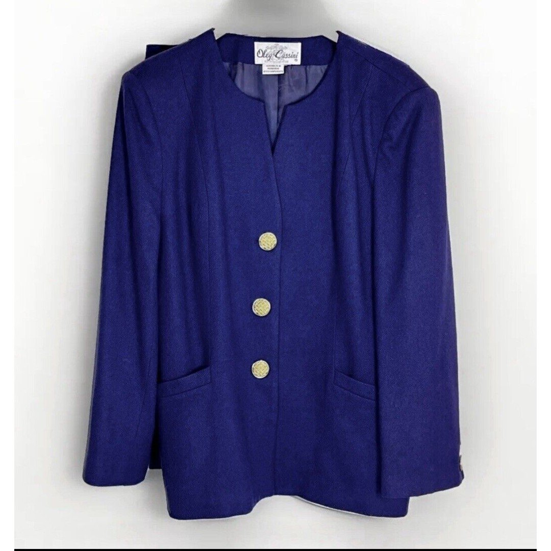 Vintage Women's Office Corp Boardroom Blue Wool Skirt Suit Size 16 Oleg Cassini