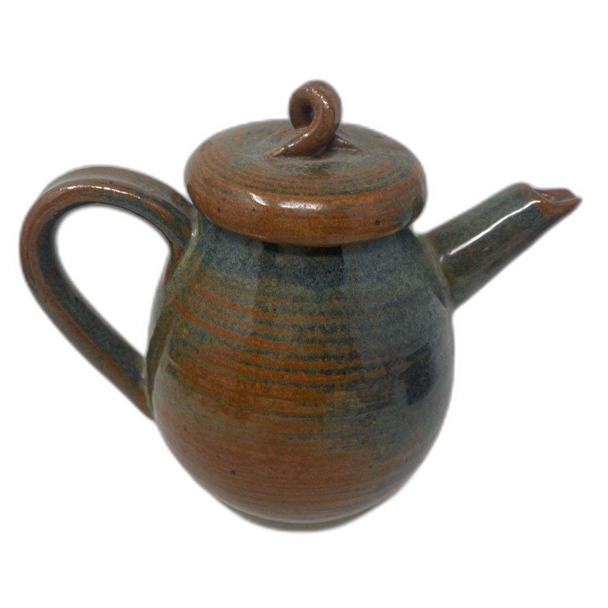 Art Pottery Stoneware TEAPOT Handmade Studio Signed AMR Vintage Brown GLAZE