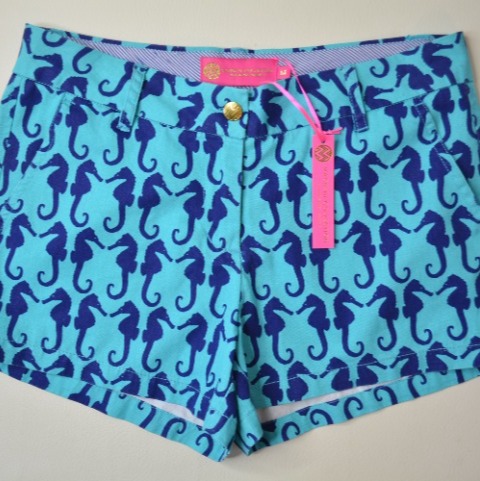 Margaret Josephs MACBETH Sz M Women AQUA Navy Blue SEAHORSE Coastal Beach SHORTS