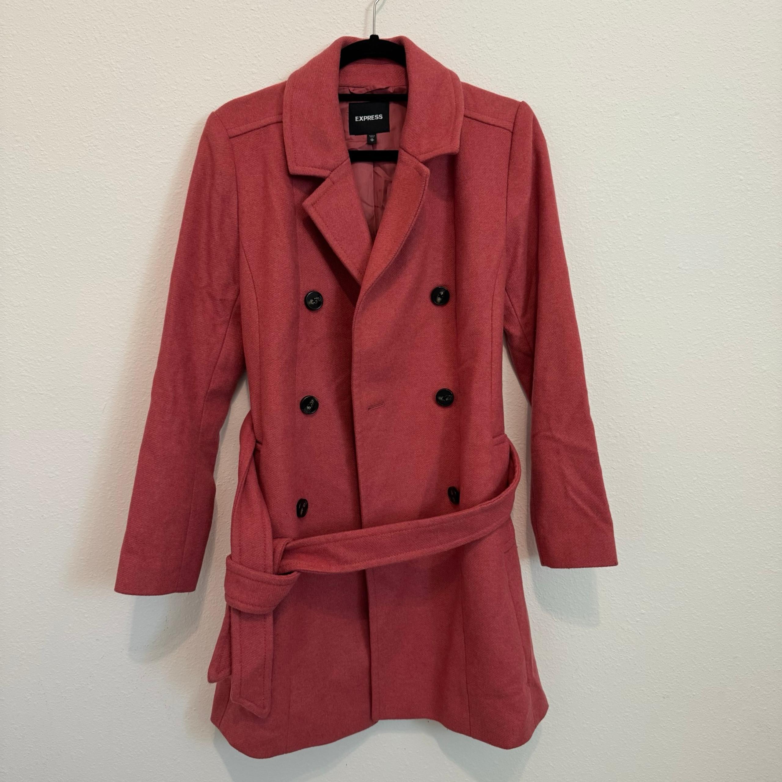 Express Womens Classic Trench Pea Coat in Blush Pink size XS Wool Blend Belted