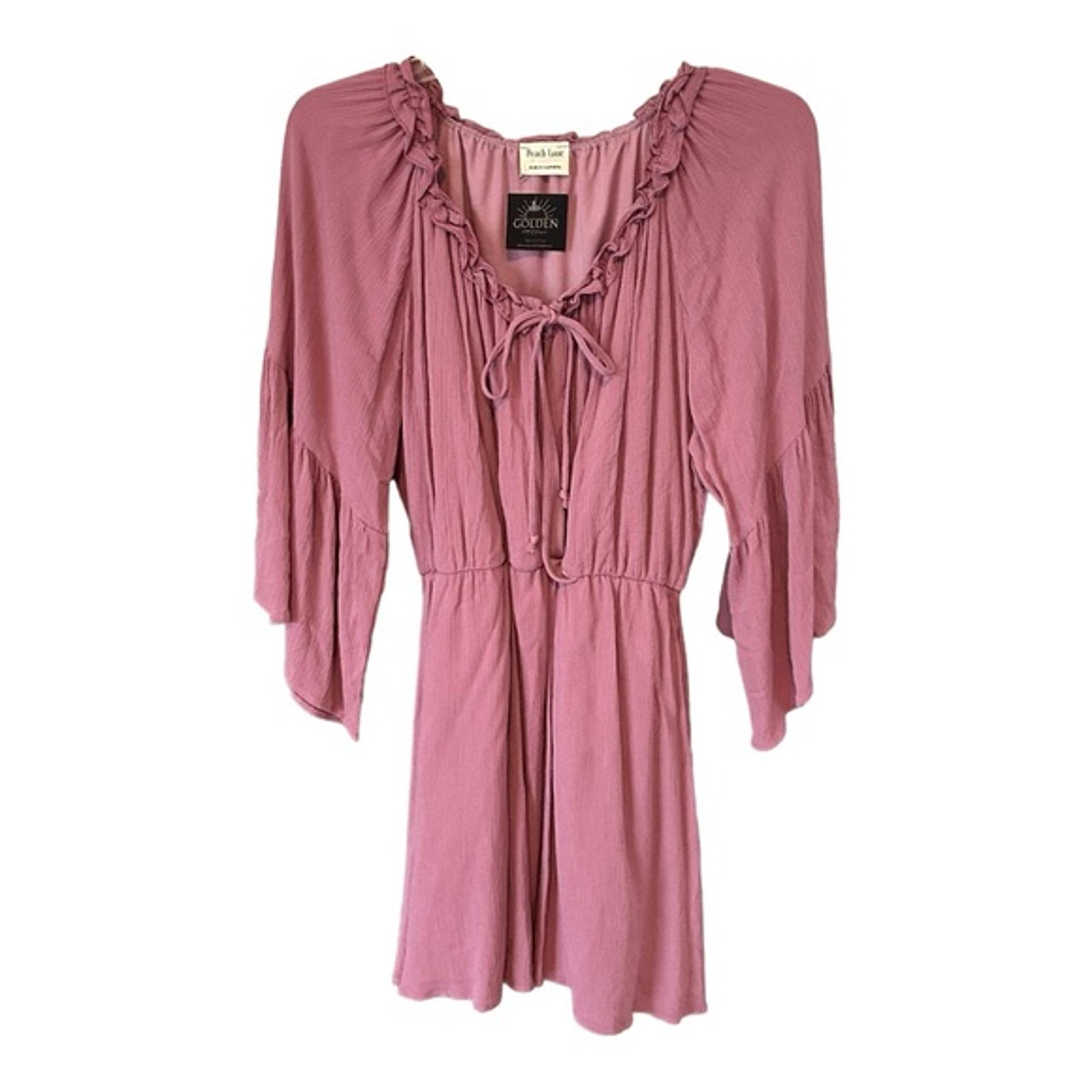 NWT Peach Love Women's Boho Dress Sz SM Mauve Short Bell Sleeves Beach Wedding