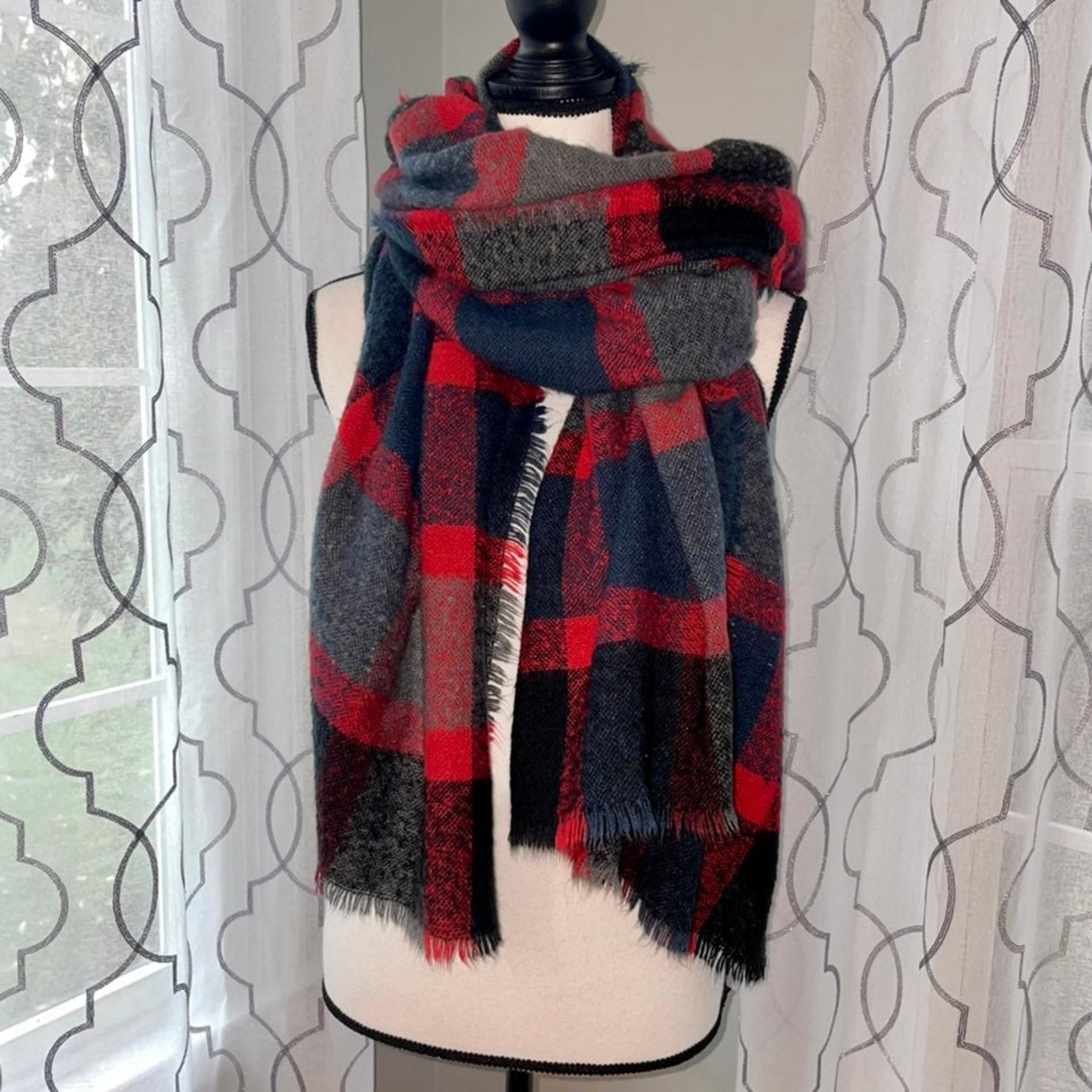 Massimo Red, Black, Gray Plaid Blanket Scarf