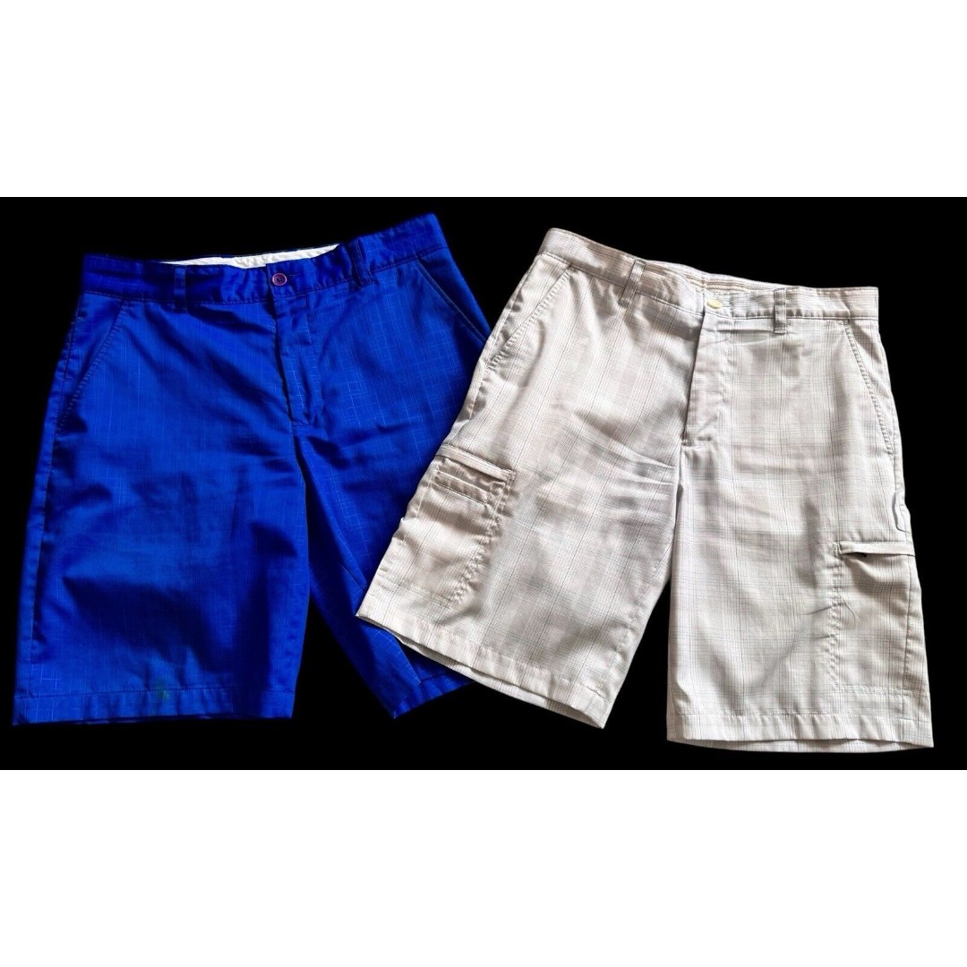 Greg Norman Mens Casual Fairway Cargo Shorts Size 32 lot of 2 blue beige