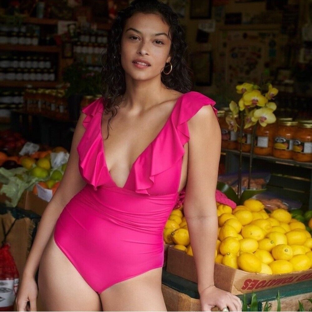 NWT J.Crew Radiant Fuchsia Pink RuchedRuffle One-Piece Swimsuit Size 8