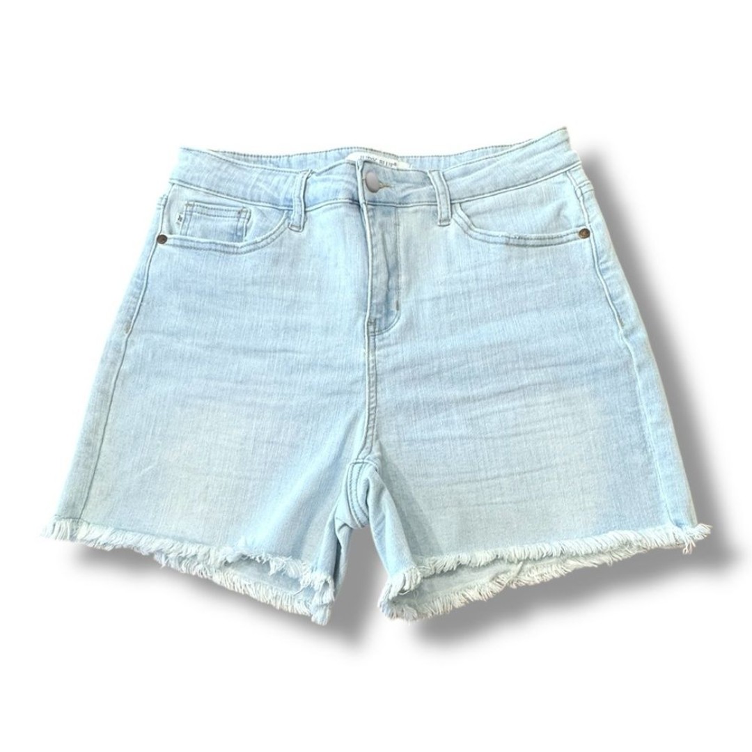 Judy Blue High Waist Bleach Cut Denim Shorts Raw Hem JB150073 Women’s Size L