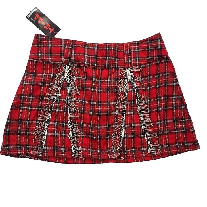Vintage Tripp NYC Plaid Pleated Mini Skirt, Womens, Safety Pin Pleats, Size XS