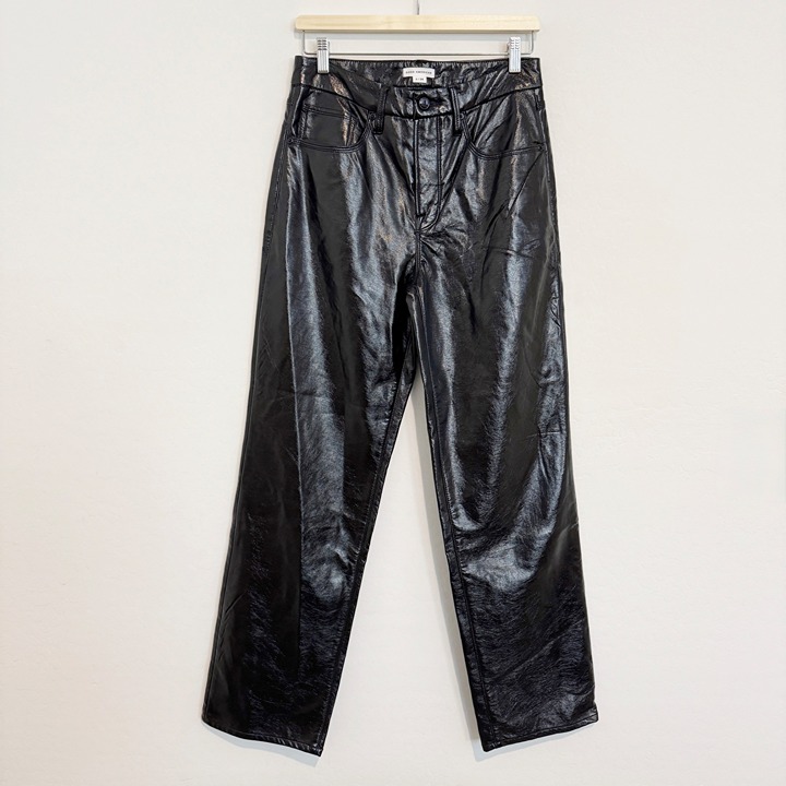 Good American Faux Leather High Rise Straight Leg Pants Wet Liquid Black 2/26