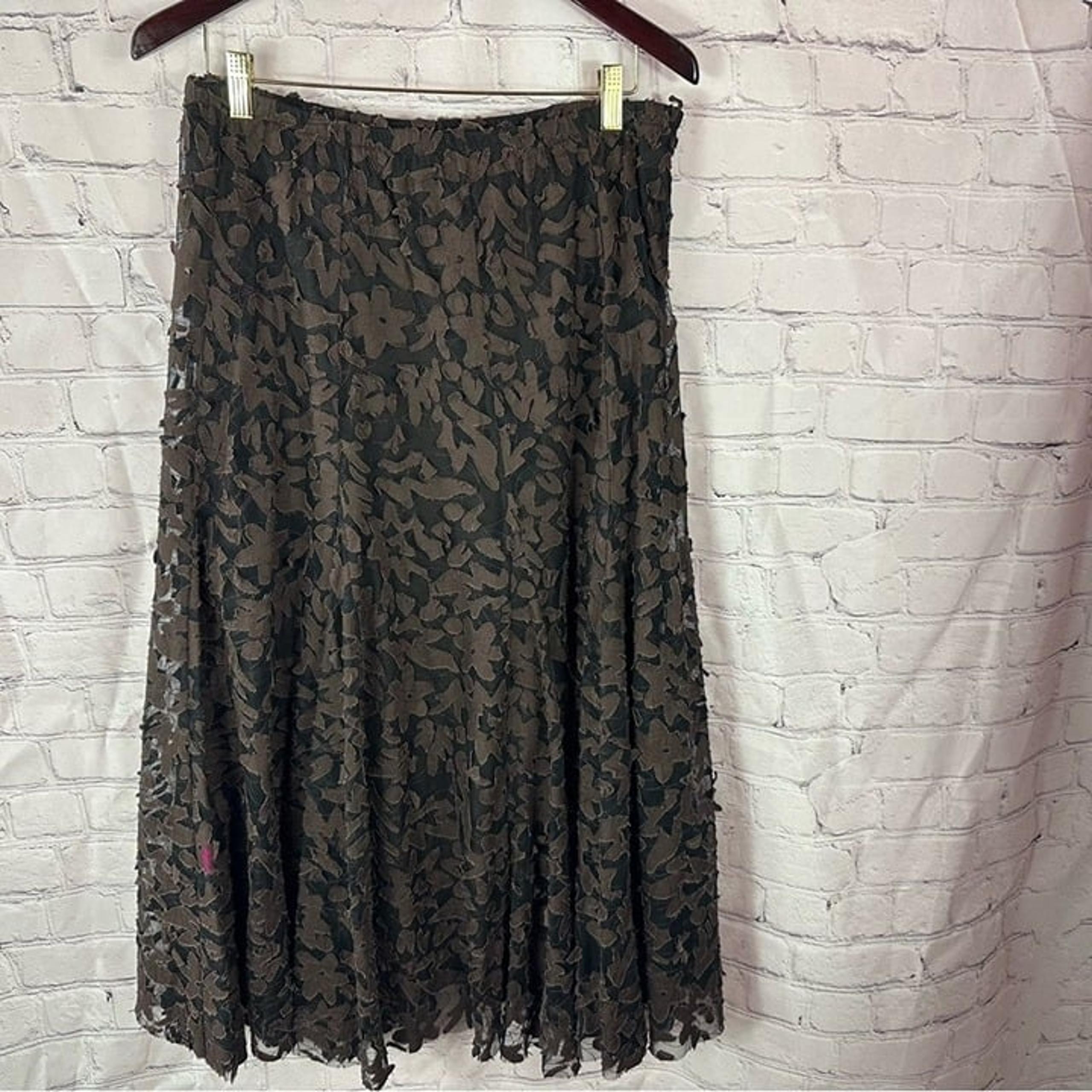 coldwater creek brown Black A-Line Skirt layered applique on mesh sz M