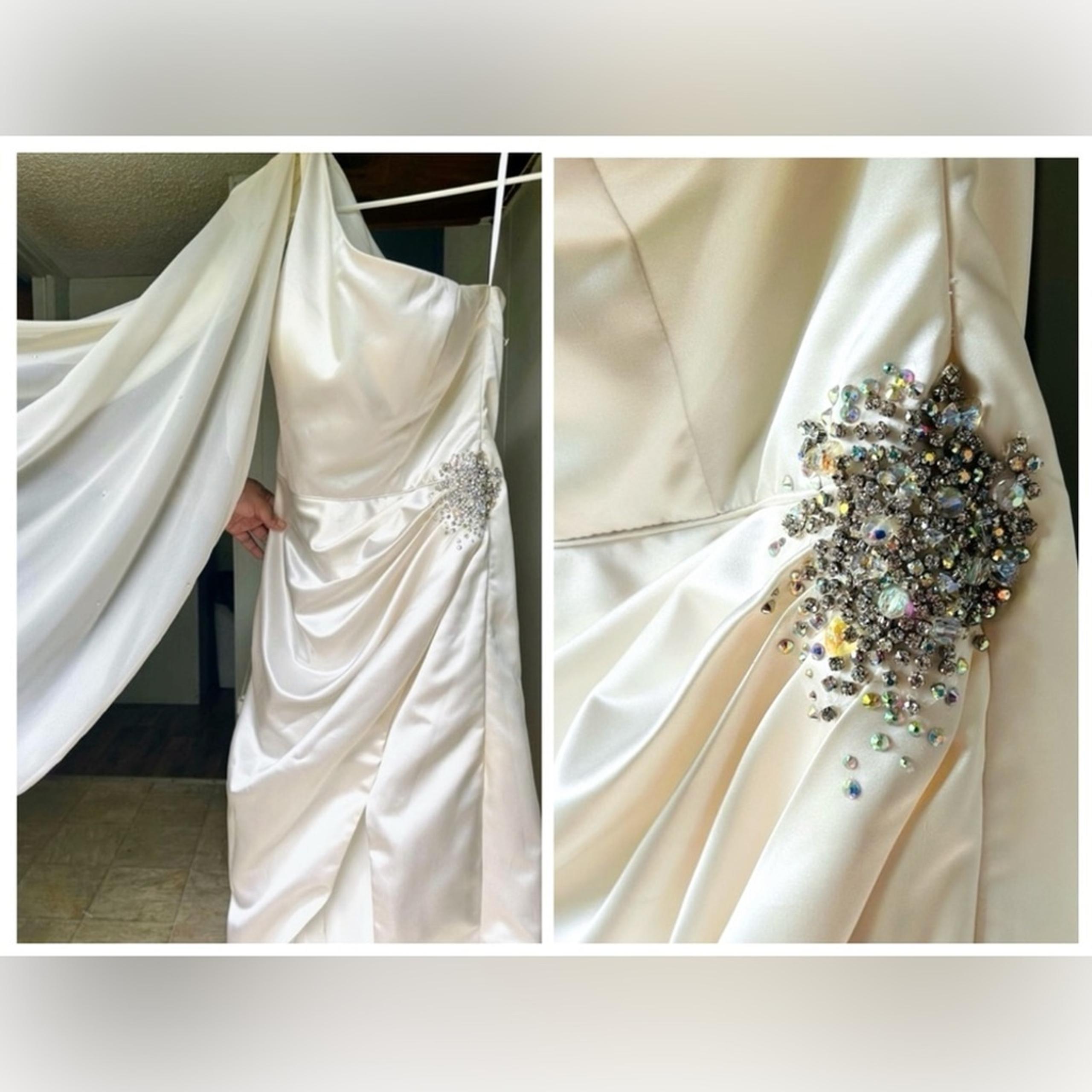 Sherri Hill One Shoulder Gown Slit Leg Rhinestone Dress w| Train Wedding Prom
