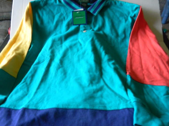 NWT Vintage Mens St. John's Bay Sport Long Sleeve Colorful Polo Size Large