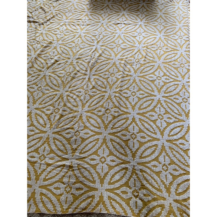 Vintage Yellow & White Chenille Floral Patterned Bedspread with Fringe