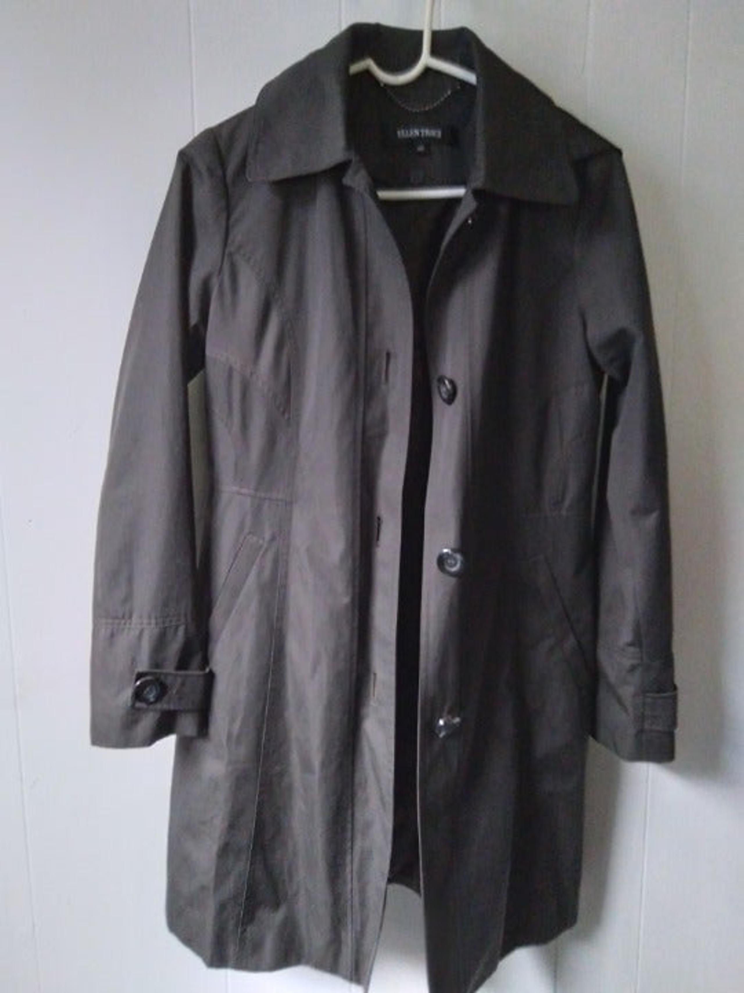 Ellen Tracy Button-Up Quilt-Lined Hooded Trench Coat- X-Small- Black