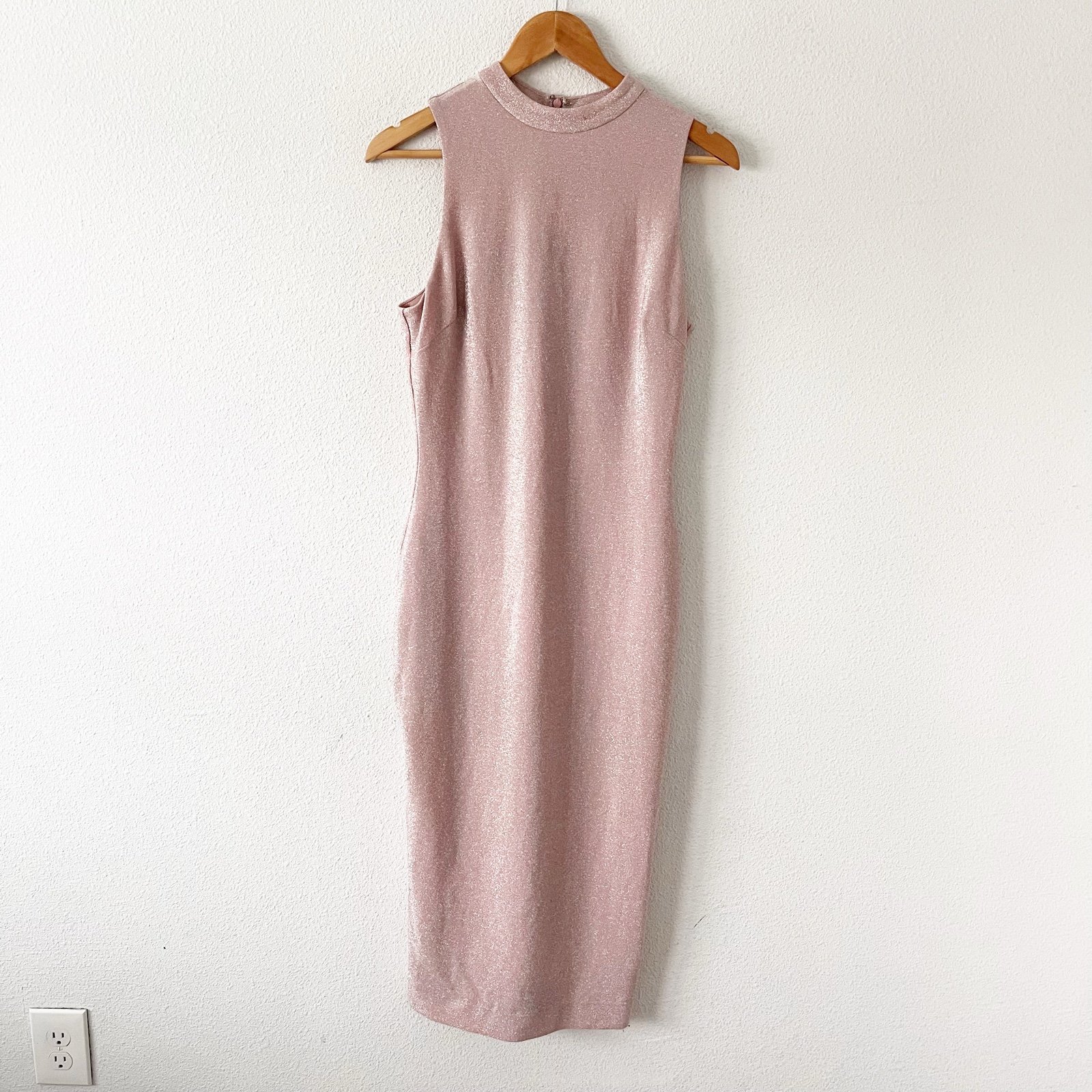 House of CB London Sleeveless Mock Neck Midi Dress in Sparkle Pink size M