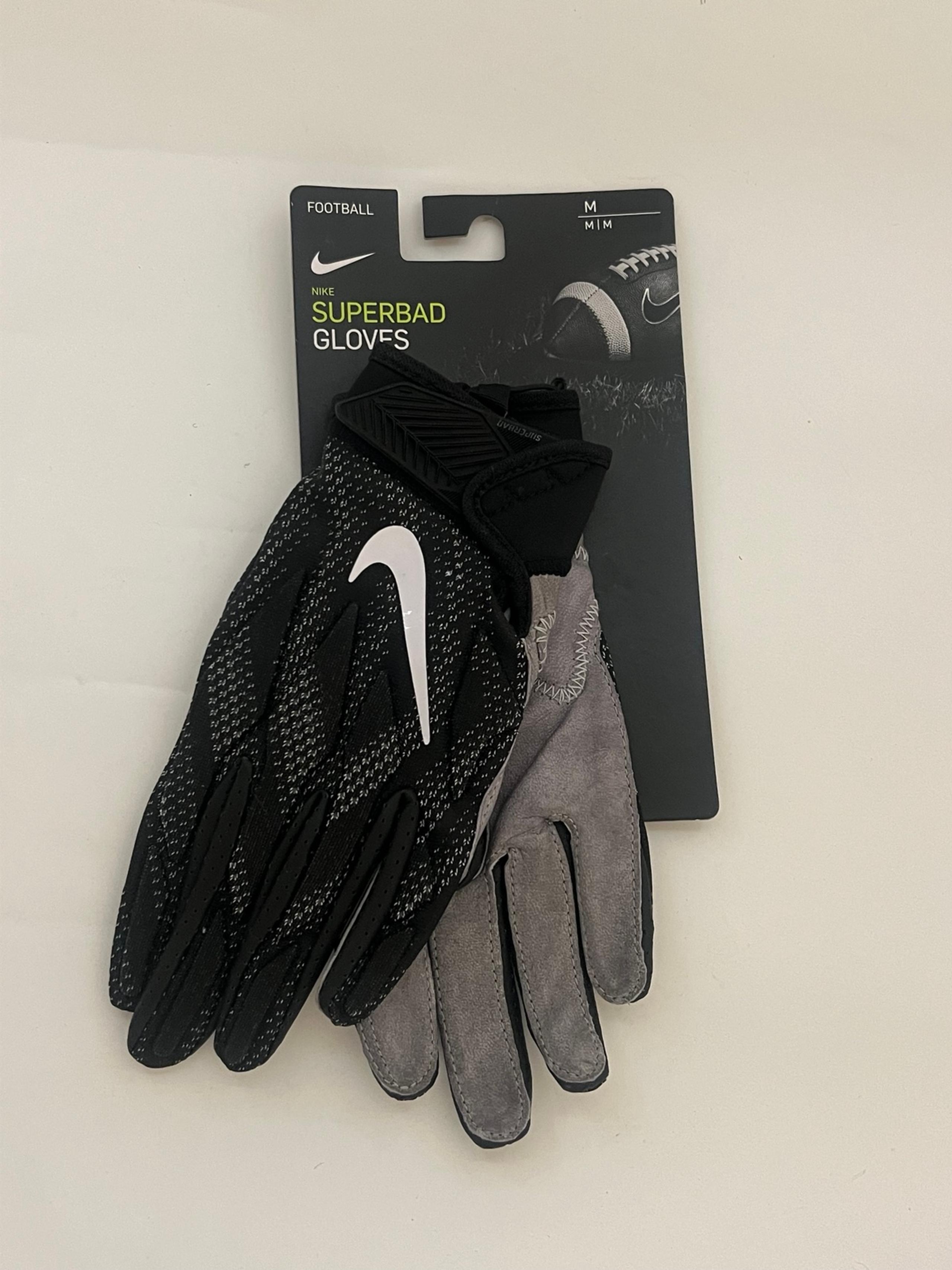Nike Superbad Football Gloves Men's M NFL Leather Palm Black/Grey