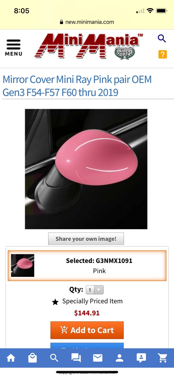 Mini cooper pink mirror caps
