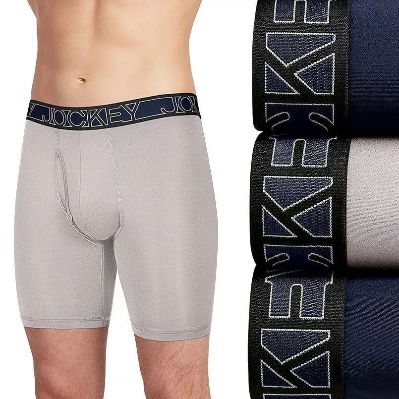 Jockey Men ActiveMicro Microfiber Long Leg Boxer Briefs 3 Pack Navy Gary NEW XL