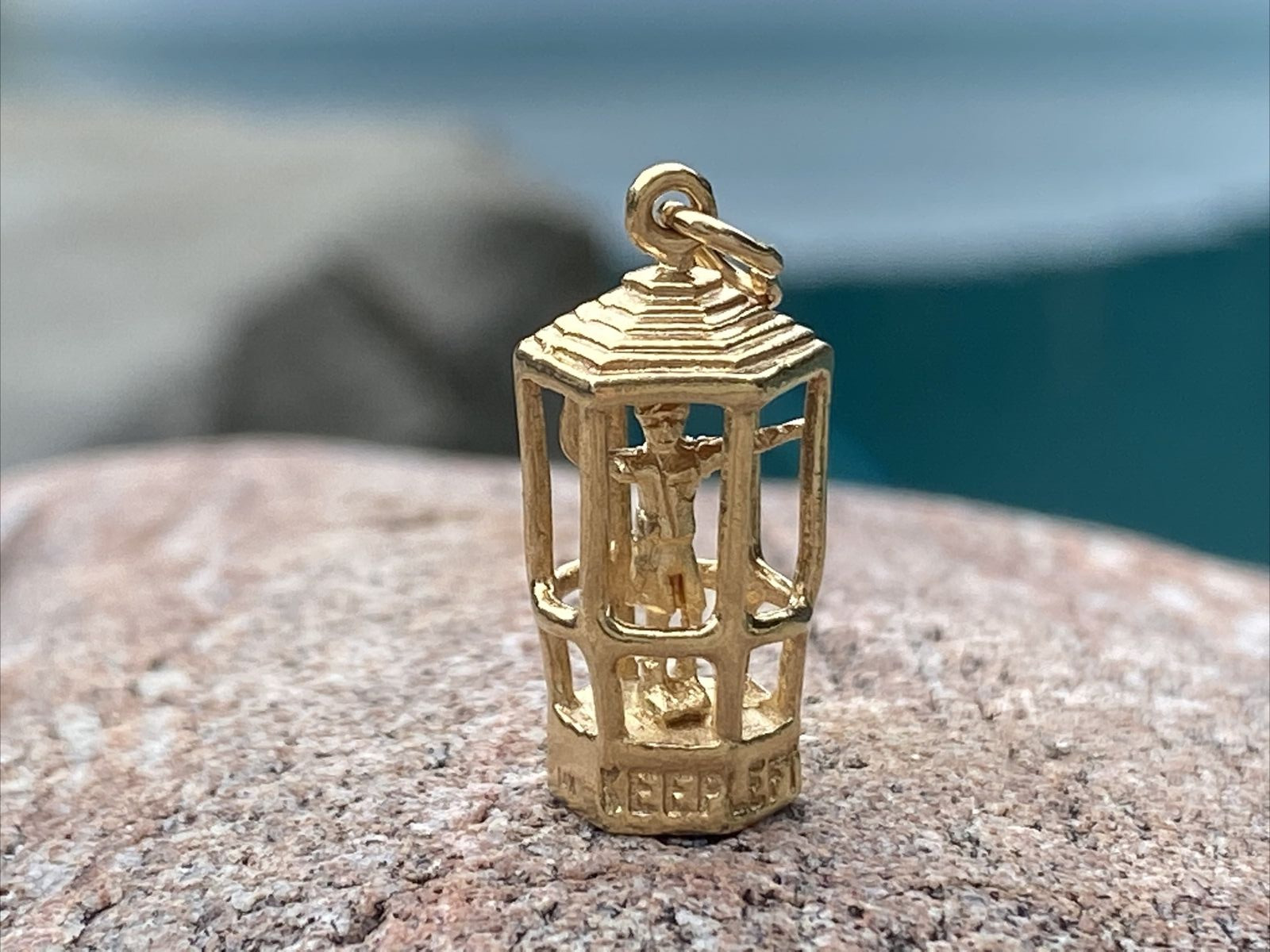 Vintage 14K Yellow Gold Keep Left Traffic Cop Policeman in Bird Cage Charm
