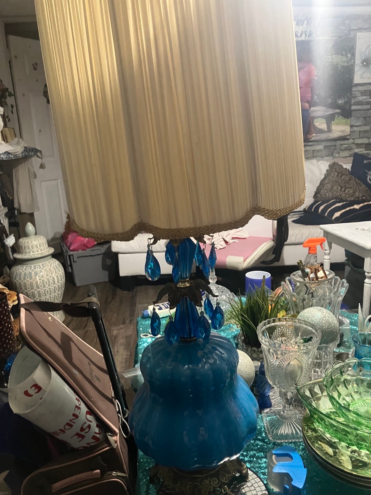 Blue glass antique lamp