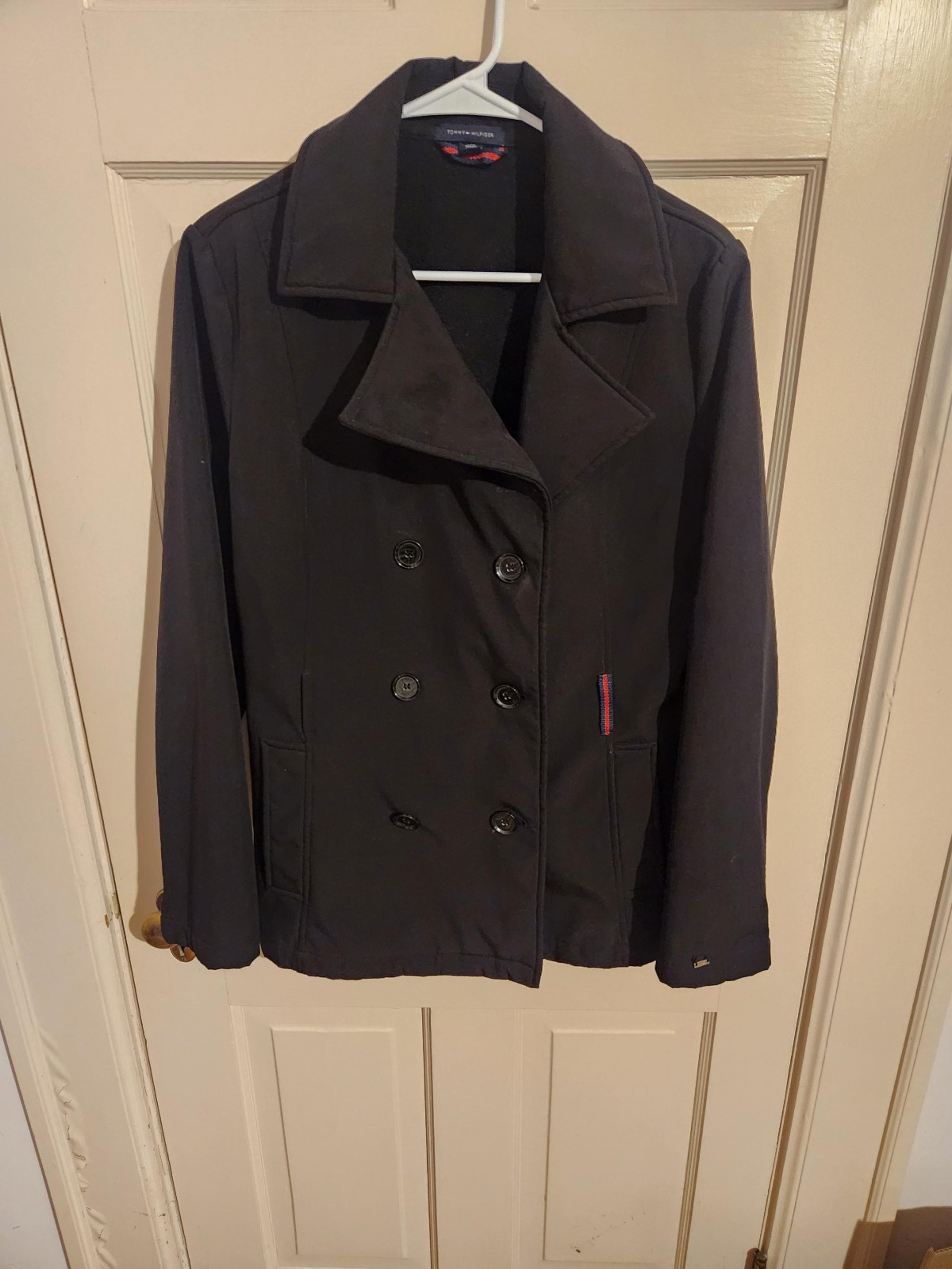 Tommy Hilfiger Fleece Lined Pea coat Women's Size L- Black Stretch Polyester