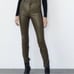 ZARA Olive Green High Waist Vegan Leather Pant with Side Split Hem || size Small
