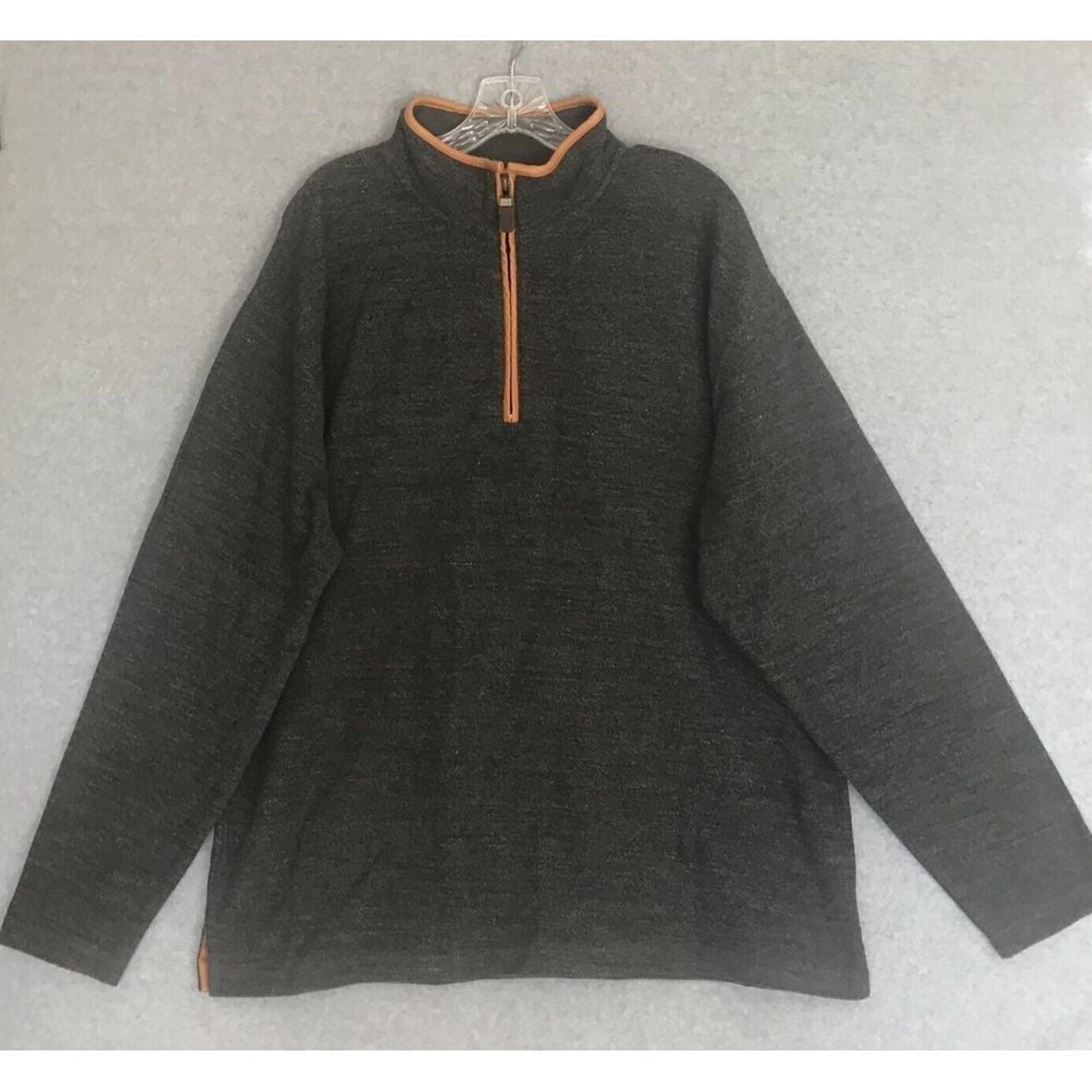 Orvis 1/4 Zip Sweater Mens XL Tan Leather Trim & Elbow Patch Gray Golf Pullover