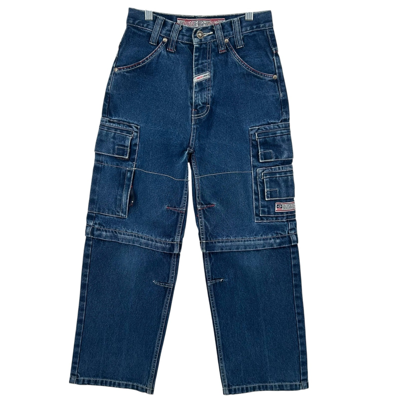 VTG y2k kids Paco blue denim baggy wide leg skater Zipper Off cargo jeans sz 10