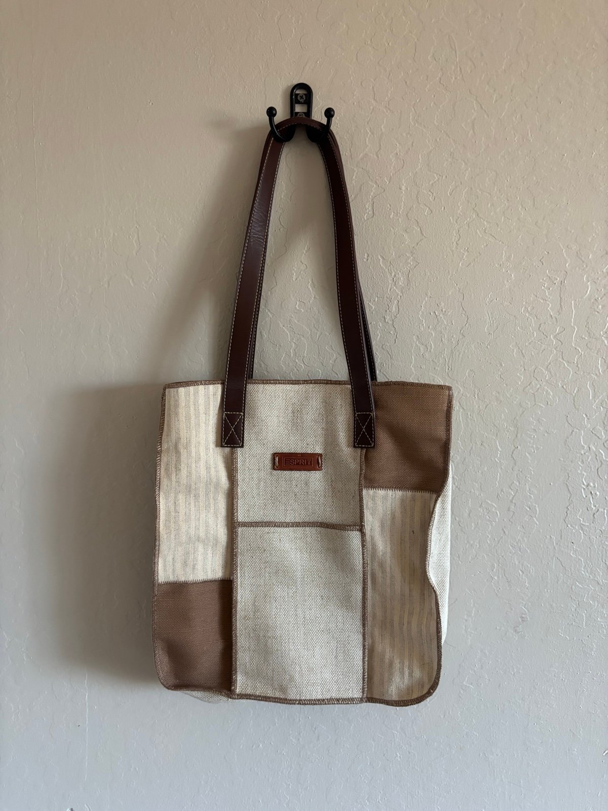 (Esprit) vintage Y2K Patchwork Tote Bag with Brown Accents