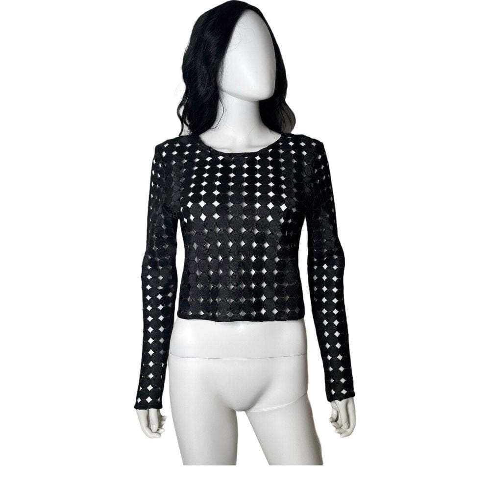 Alexis Crop Top Womens L Black Cut Out See Through Embroidered Goth Cyberpunk