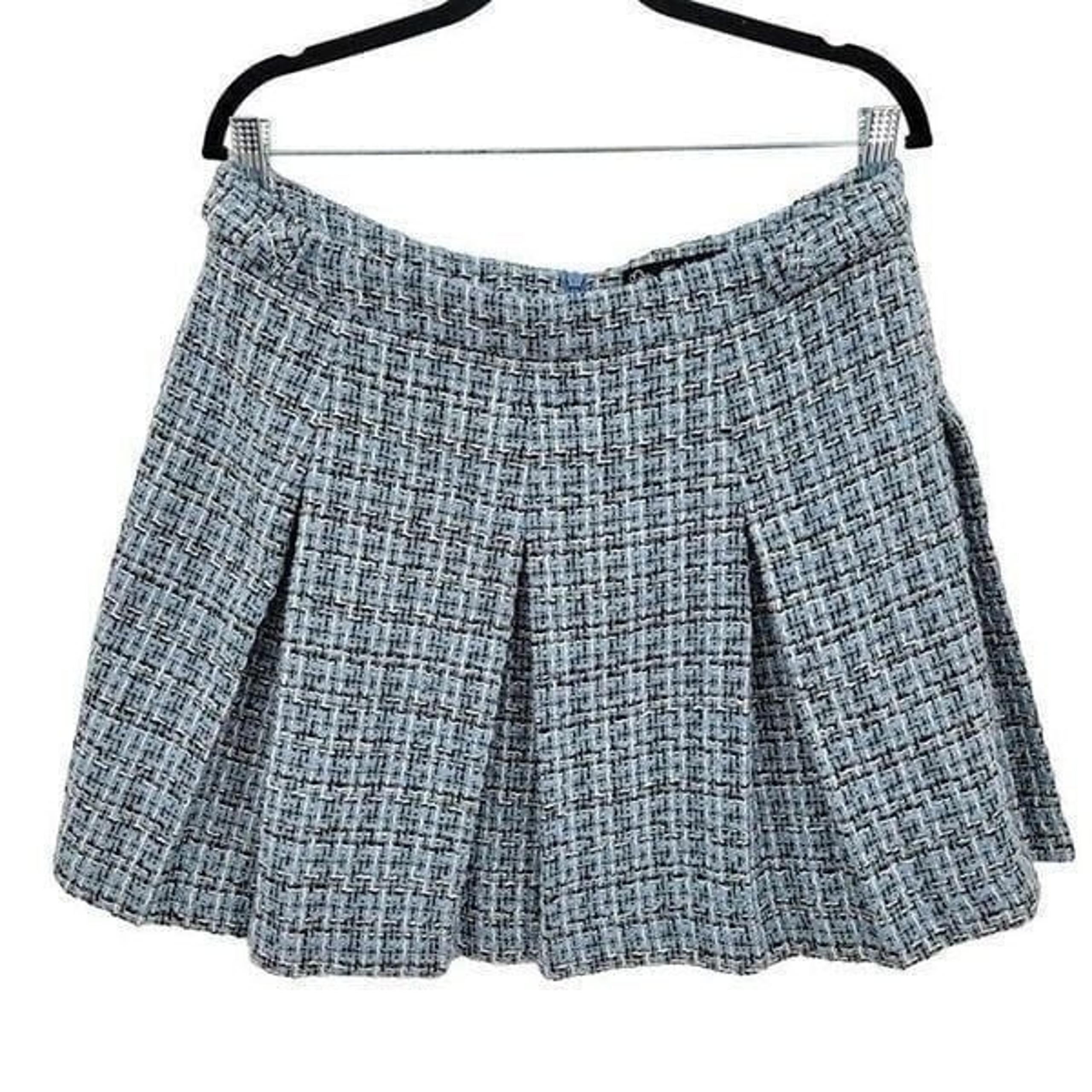 Miss Selfridge skirt boucle kilt plaid pleated mini soft girl academia blue 12