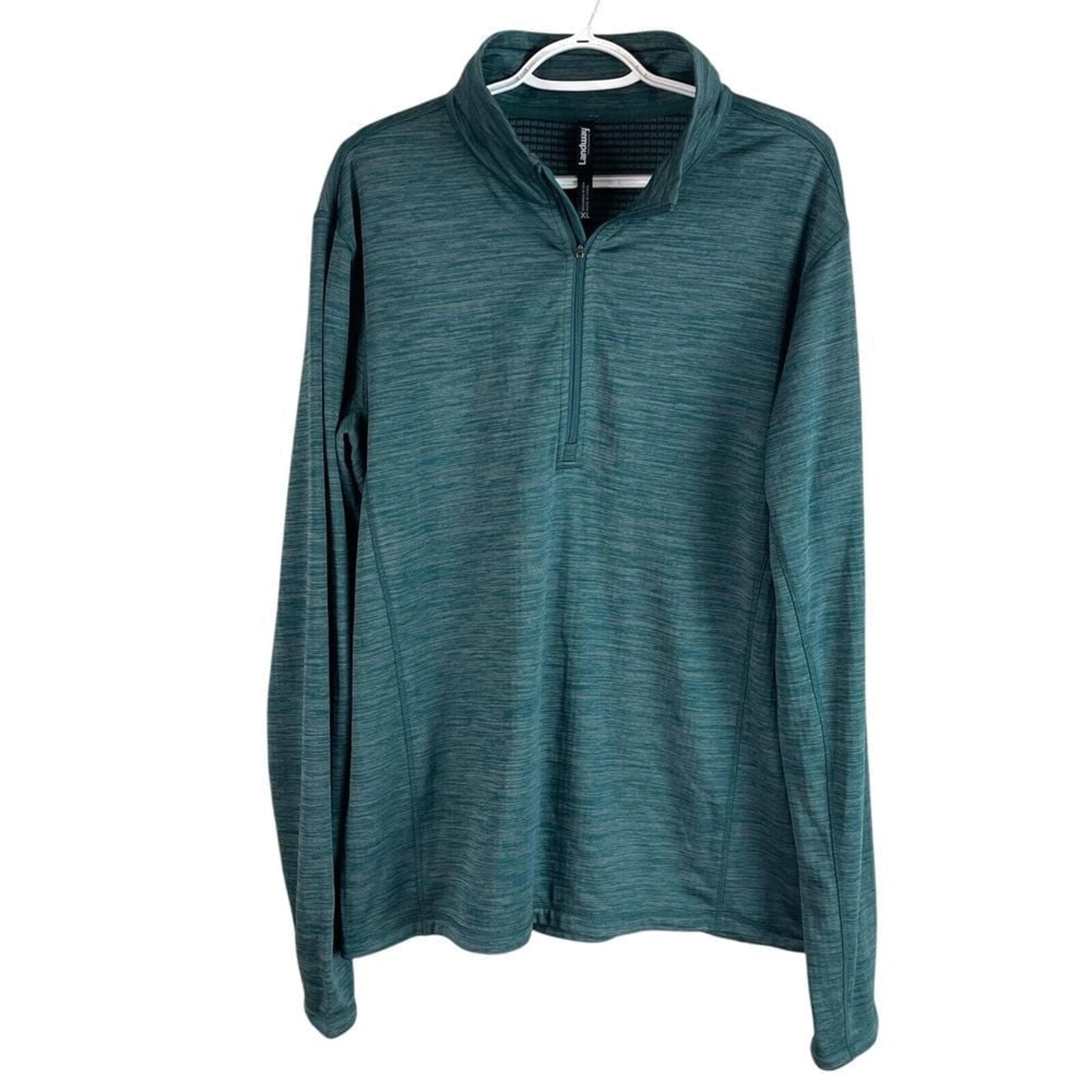 NEW Landway 1/4 Zip Pullover Sweater Mens XL Green Fleece Polyester Stretch