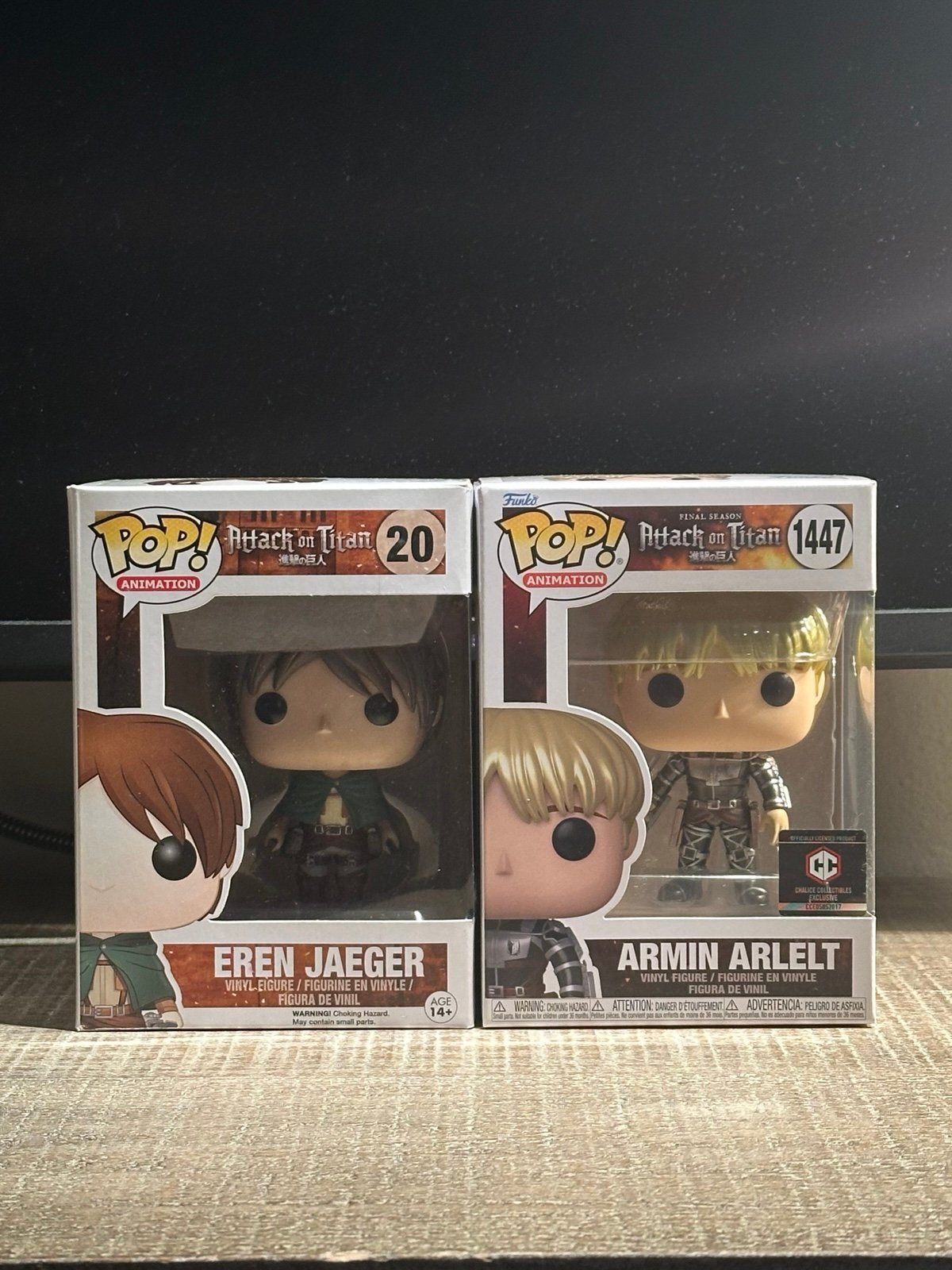 Funko Pop! Attack on Titan Eren Jaeger 20 & Armin Arlelt 1447 w/ Pop Protectors