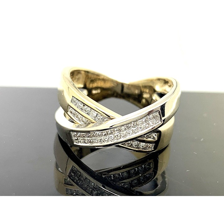 Crisscross Ring Diamond 0.50ctw 14k Gold Two Tone Estate Jewelry Womens Size 8.5