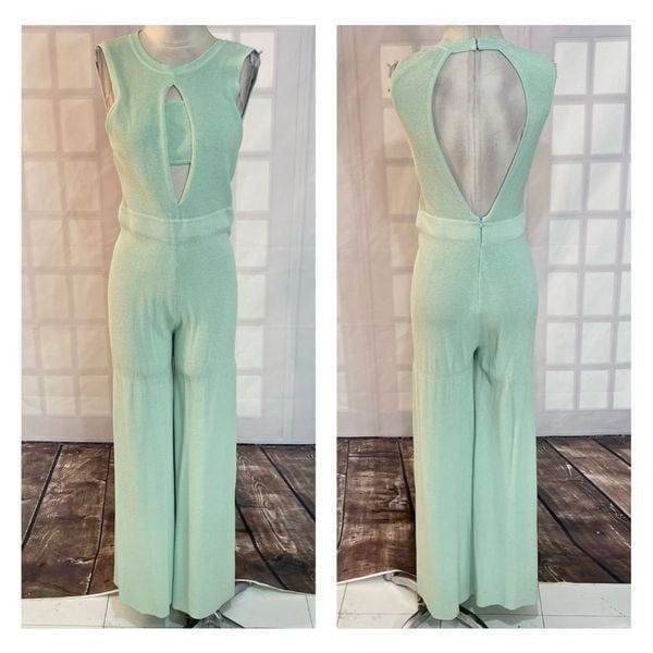 Rehab minty green knit sleeveless bandeau wide leg jumpsuit