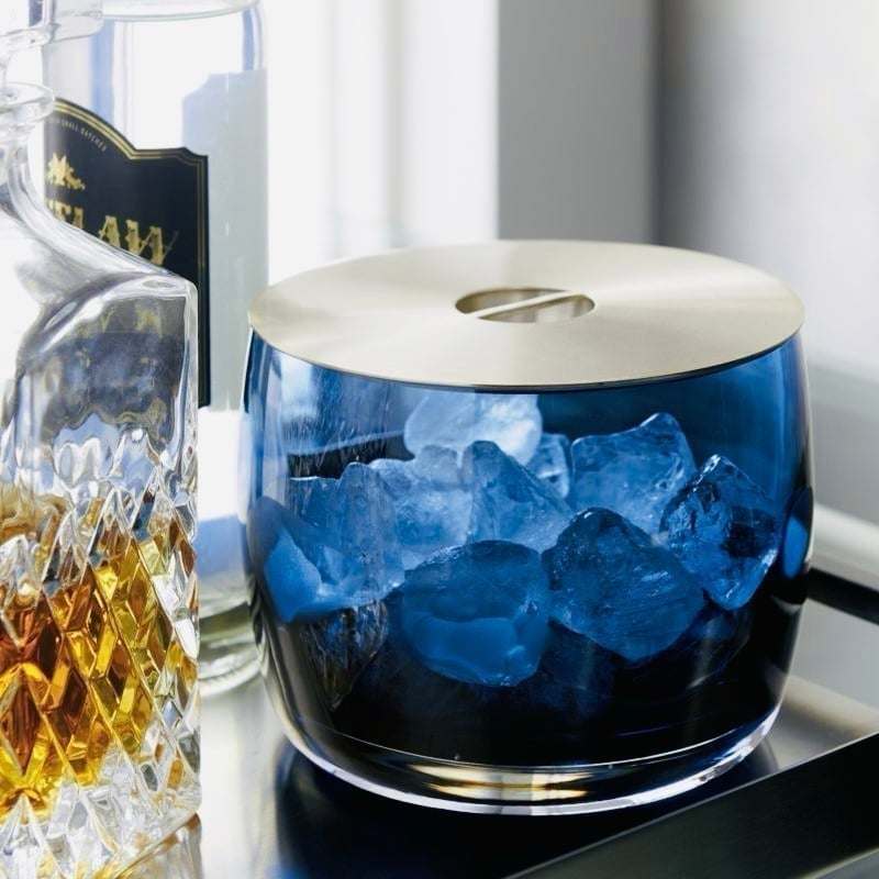FREE SHIPPING- Orb Sapphire Blue Glass Ice Bucket- Crate & Barrel