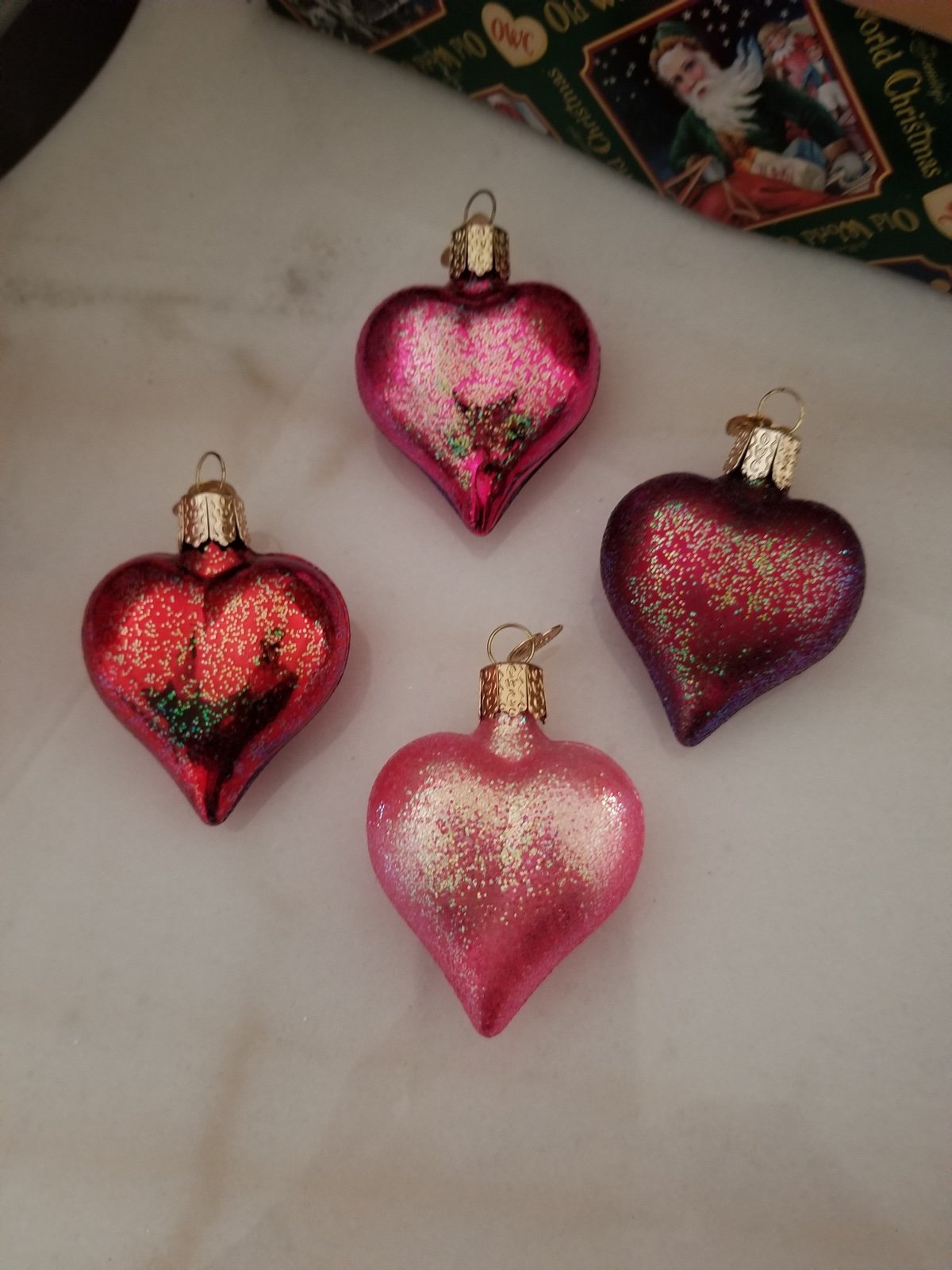 4 Old World Christmas Heart glass Ornaments
