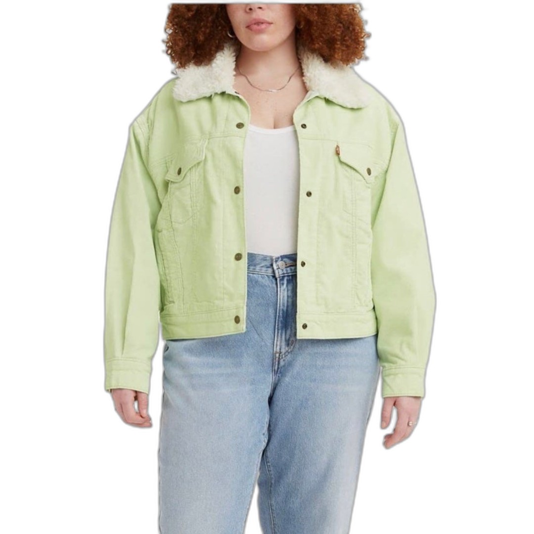 Levi's Jacket Women's 2X Plus Lime Green Sherpa Baby Baggy Trucker Coat D1
