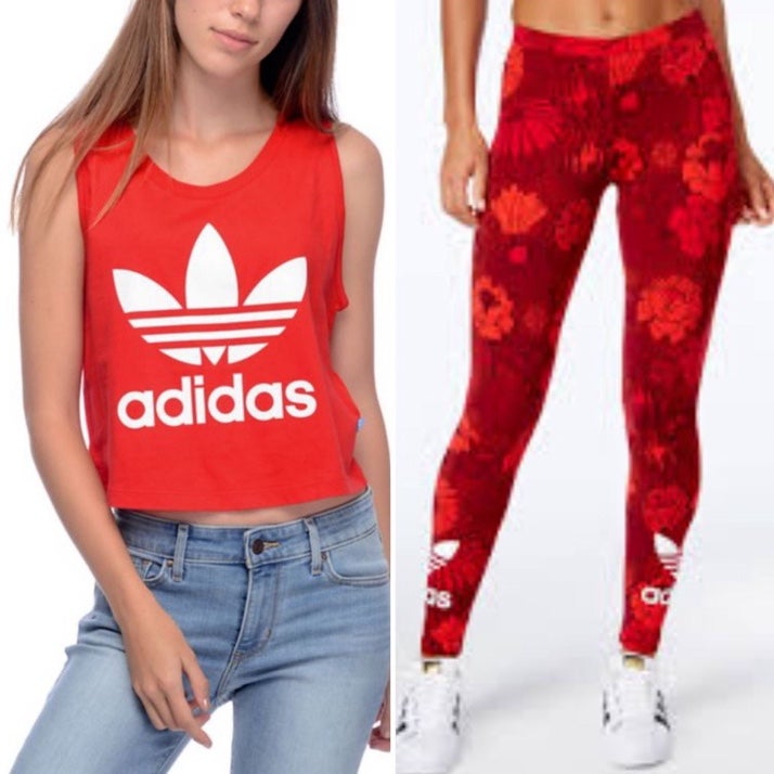 Women’s Adidas Originals Red Floral Tank Top and Leggings Set
