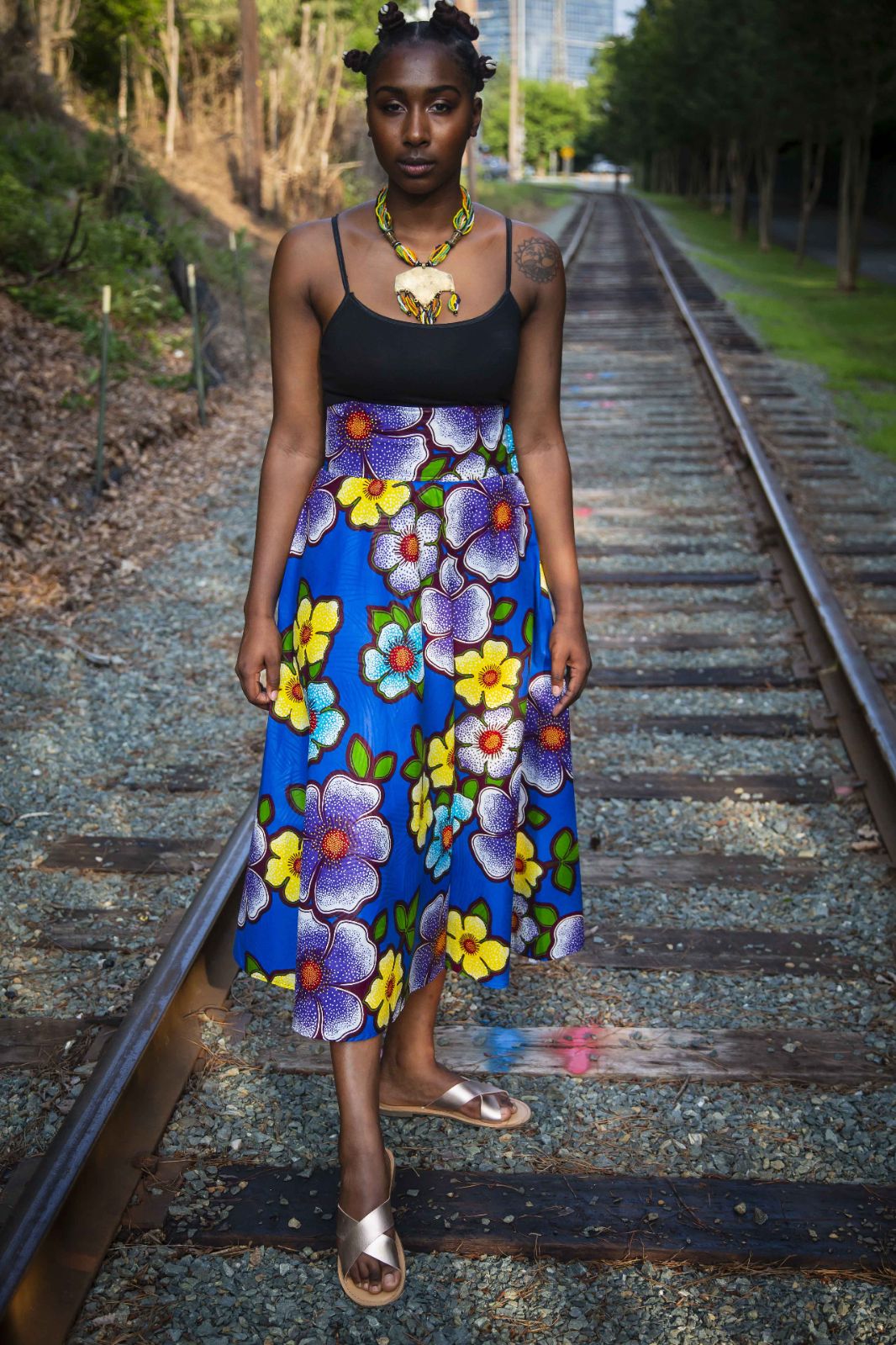 African print round skirt